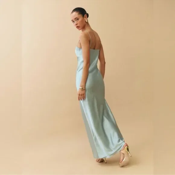 shirt dress midi Sleeveless Linen Blend Shirt Midi Dress - LARGE / BLUE